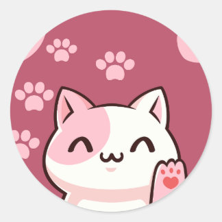 Pegatina Redonda Diseño de gato lindo
