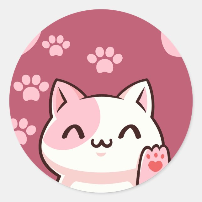 Pegatina Redonda Diseño de gato lindo  (Anverso)