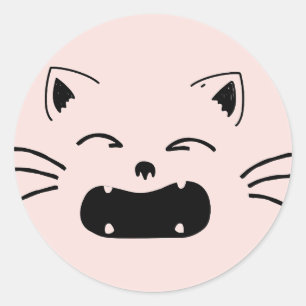 Pegatina Redonda Diseño de gato lindo Arte de felino adorable