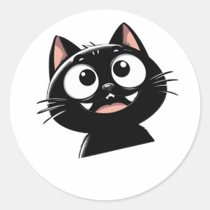 Pegatina Redonda Diseño de gato negro elegante