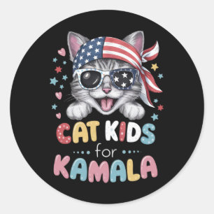 Pegatina Redonda Diseño De Gatos Jugadores Para Niños