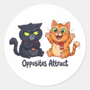 Pegatina Redonda Diseño de gatos lindos que atraen opuestos