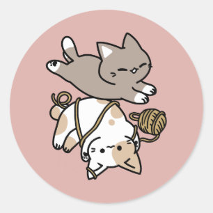 Pegatina Redonda Diseño de gatos lindos y juguetones – Arte diverti