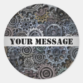 Pegatina Redonda Diseño de Gear Steampunk Metalizado de personaliza
