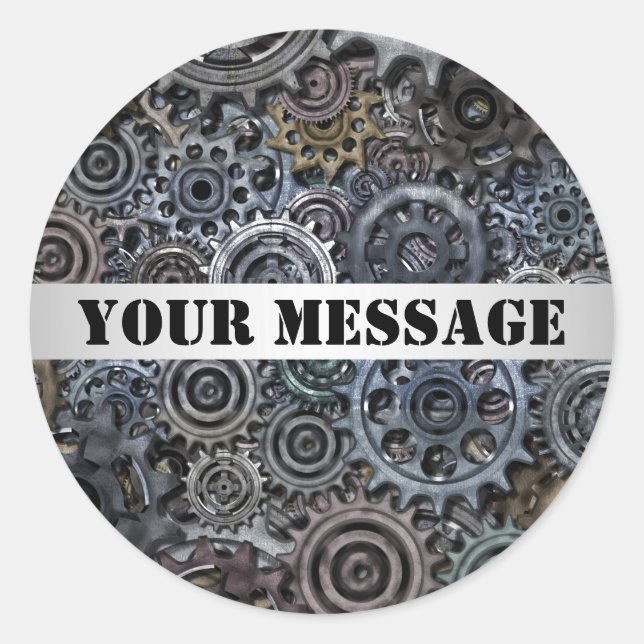 Pegatina Redonda Diseño de Gear Steampunk Metalizado de personaliza (Anverso)