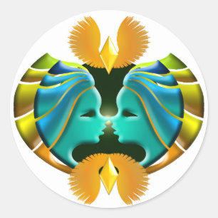 Pegatina Redonda Diseño de Gemini de Rótulo Zodiac