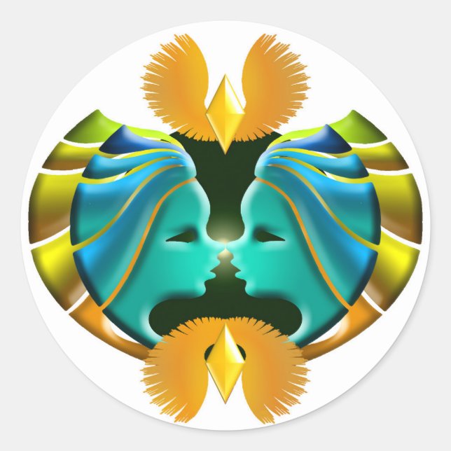Pegatina Redonda Diseño de Gemini de Rótulo Zodiac (Anverso)