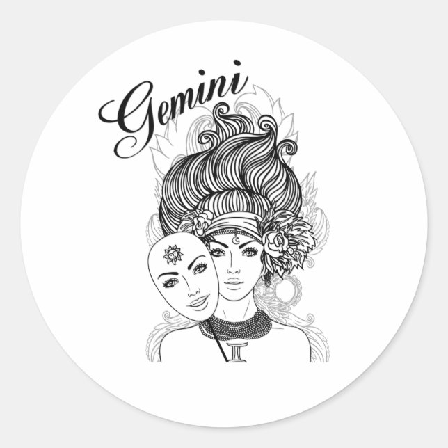 Pegatina Redonda Diseño de Gemini Zodiac (Anverso)