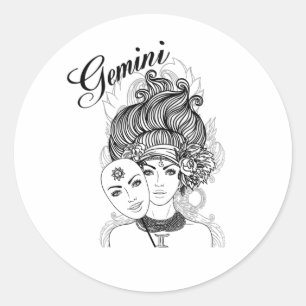 Pegatina Redonda Diseño de Gemini Zodiac