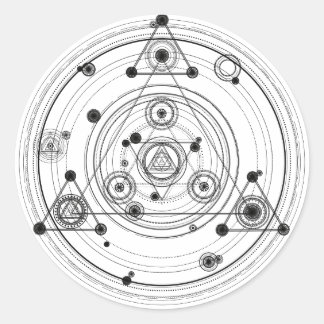 Pegatina Redonda Diseño de geometría sagrada y alquimia geométrica
