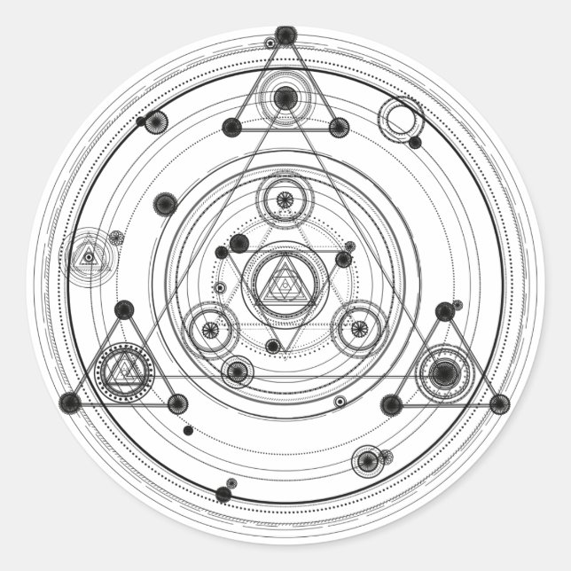 Pegatina Redonda Diseño de geometría sagrada y alquimia geométrica