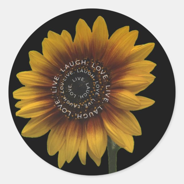 Pegatina Redonda Diseño de girasol Live Laugh Love (Anverso)