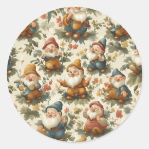 Pegatina Redonda Diseño de gnomo y flores