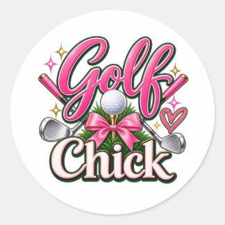 Pegatina Redonda Diseño de Golf Chick Lindo Rosa Amante del Golf