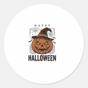 Pegatina Redonda Diseño de grabado de calabaza feliz Halloween vint