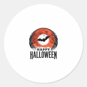 Pegatina Redonda Diseño de grabado de murciélago lunar de Halloween