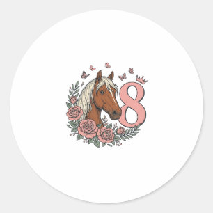 Pegatina Redonda Diseño de grabado vintage floral cumpleaños 8 caba