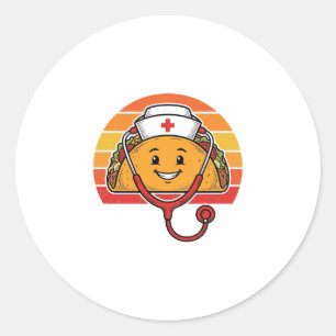 Pegatina Redonda Diseño de grabado vintage retro de Nurse Taco_1