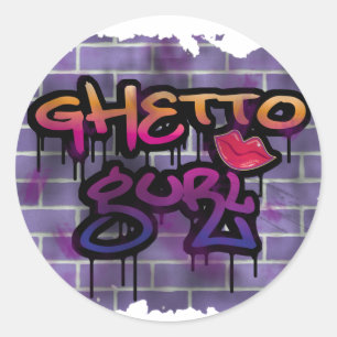 Pegatina Redonda diseño de grafiti de chica del gueto