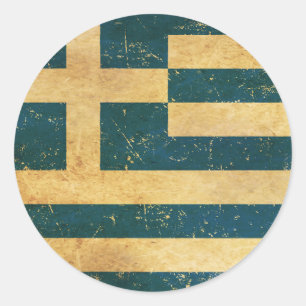 Pegatina Redonda Diseño de Grunge de la bandera griega