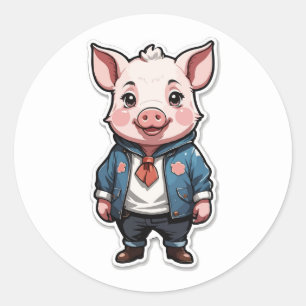 Pegatina Redonda Diseño de Guay Piglet - Un compañero ligero y rápi