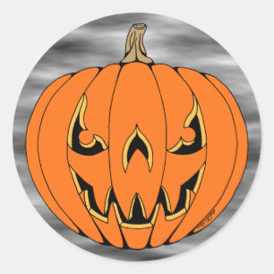 Pegatina Redonda Diseño de Halloween de Jack-o'-Lantern espeluznant
