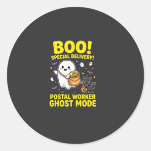 Pegatina Redonda Diseño de Halloween del modo fantasma del trabajad