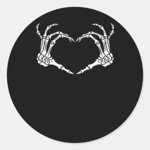 Pegatina Redonda Diseño de Halloween en Skeleton Hand Heart