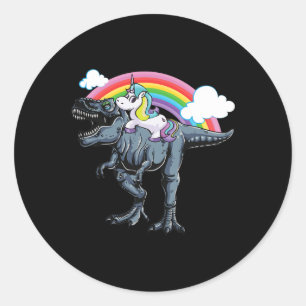 Pegatina Redonda Diseño de Halloween para niños Unicornio montando 