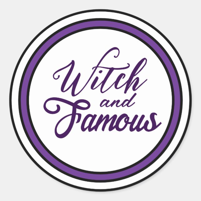 Pegatina Redonda Diseño de Halloween púrpura con tema de bruja (Anverso)