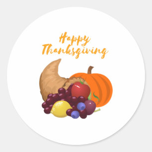 Pegatina Redonda Diseño de Happy Thankding Cornucopia