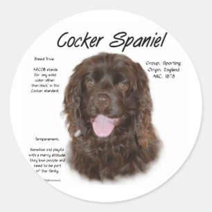 Pegatina Redonda Diseño de historia de Cocker Spaniel (brn)