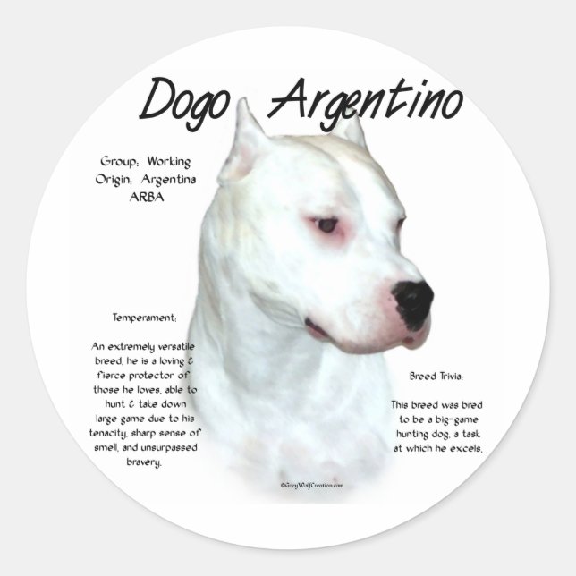 Pegatina Redonda Diseño de historia de Dogo Argentino (Anverso)