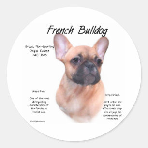 Pegatina Redonda Diseño de historia del Bulldog francés