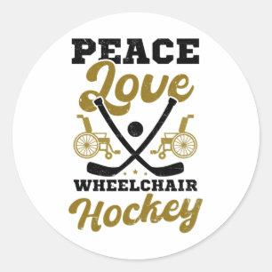 Pegatina Redonda Diseño de Hockey en Silla de Ruedas y Amor Hockey