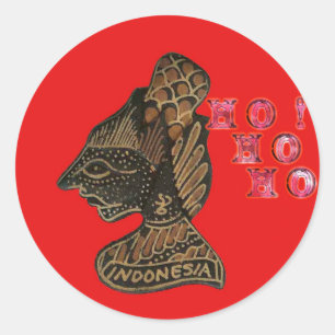 Pegatina Redonda Diseño de Hohoho de Títere de Sombra Indonesio en 