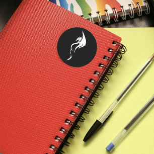 Pegatina Redonda Diseño de ilustración de dragón tribal blanco y ne