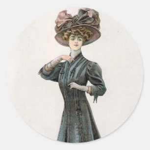 Pegatina Redonda Diseño de Ilustracion de moda de Bonito de época L
