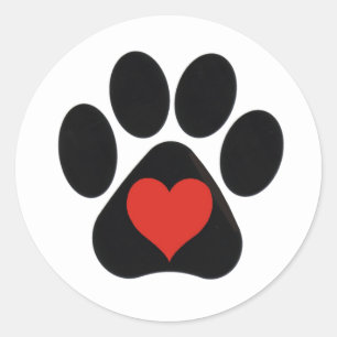 Pegatina Redonda diseño de impresión de LOVE Heart Paw