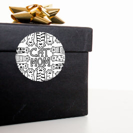 Pegatina Redonda Diseño de impresión de papel para gatos negros y b