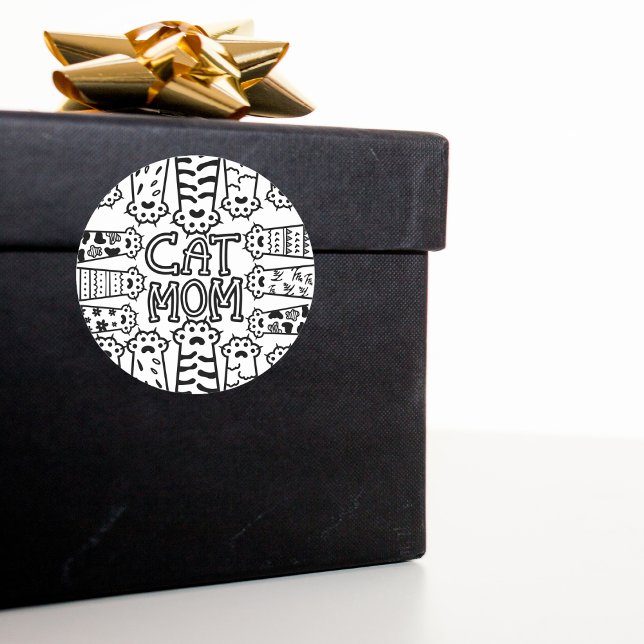 Pegatina Redonda Diseño de impresión de papel para gatos negros y b (Subido por el creador)