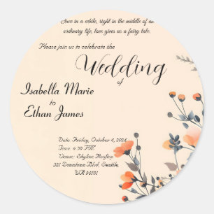 Pegatina Redonda Diseño de invitaciones románticas florales y suave