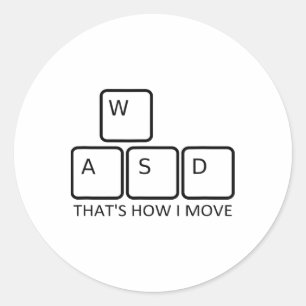 Pegatina Redonda Diseño de juego Wasd - Teclado de jugador de PC ic