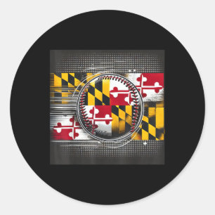 Pegatina Redonda Diseño de jugador de béisbol de Maryland con bande