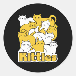 Pegatina Redonda Diseño de Kitties Chubby - Arte gato adorable