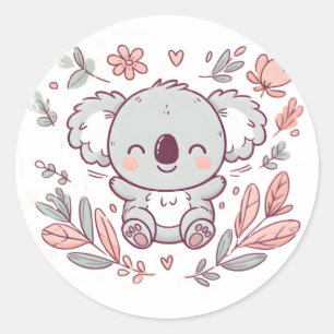 Pegatina Redonda Diseño de Koala Floral Adorable para los amantes d