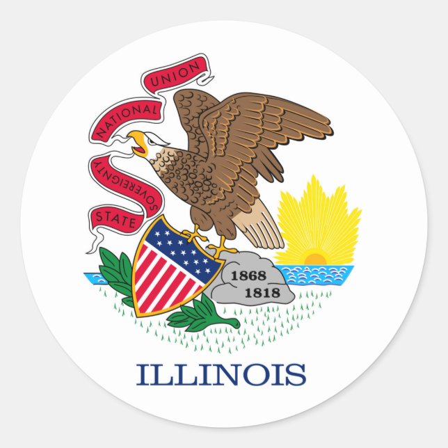 Pegatina Redonda Diseño de la bandera del estado de Illinois (Anverso)