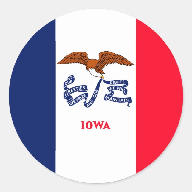 Pegatina Redonda Diseño de la bandera del estado de Iowa (Anverso)