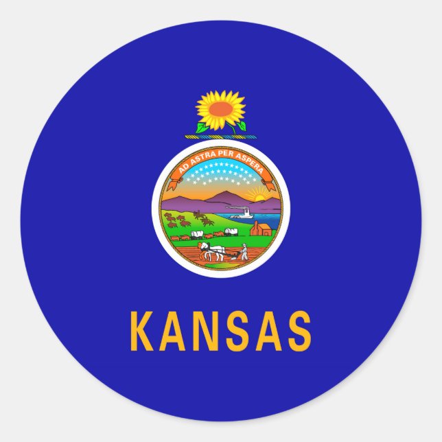 Pegatina Redonda Diseño de la bandera del estado de Kansas (Anverso)