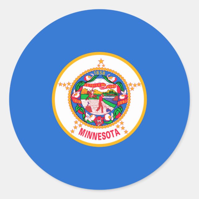 Pegatina Redonda Diseño de la bandera del estado de Minnesota (Anverso)